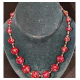 Vintage Italian Murano Art Glass Red Bead Necklace
