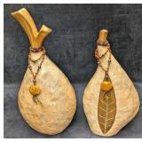 2 Resin Shell Layered Mantel Vases D