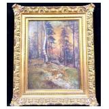 Acrylic On Board Fall Forest Scene Artist Unknown