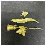 Gold Tone Brooch Lot Large Rose Stem Feather and R