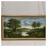 W. Hampton Landscape Oil on Canvas Large 24" x 48"