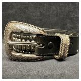 Tony Lama Black Leather Western Belt with Silver-T