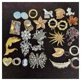 Costume Jewelry Brooch and Pin Collection Rhinesto