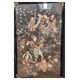 Large Framed Vintage Asian Silk Embroidery Artwork