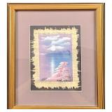 Original Framed Oil On Papyrus Nighttime Pyramids