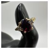 Rhodolite Garnet Two Accent Diamonds Yellow 14K Go