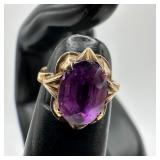 Oval Cut Faceted Amethyst 10K Gold Ring