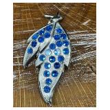 Vintage Weiss Silver Tone Blue Rhinestone Brooch