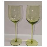 2 Vintage 8" Green Glass Wine Glasses B