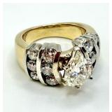 14k Gold 1.5 ct Pear Shaped Diamond Engagement Rin