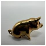 Gold Tone Pig Red Glass Accent Eye Costume Jewelry