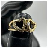 14K Gold Double Open Heart Round Accent Diamond W9