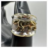 14K Walking Panther Motif White Yellow Gold Two To