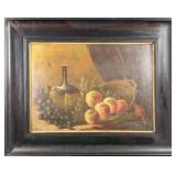 Vintage Original Oil On Panel Fruit & Wine Jug