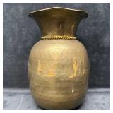 Medium Vintage Hand Hammered Brass Vase with Rope