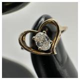 14K Oval Single Diamond Heart Shaped Gold Ring X6