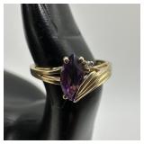 10K Gold Ring Marquise Cut Amethyst Round Accent D