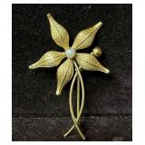 C.R. Co 12k Gold Filled Flower Brooch With Faux Pe