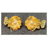 Signed Vintage Kirks Folly Gold Tone Faux Pearl Fa