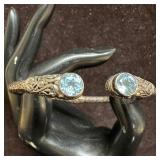ATI ID Sterling Silver Blue Topaz Hinged Bracelet