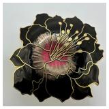 Cloisonne Enamel Brooch Clip Black Pink Floral Hib
