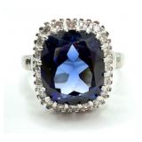 14k Gold Sapphire Ring With Diamond Halo
