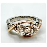14k Gold Two Tone Ring With Twin Diamonds