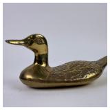 Vintage Solid Brass Mallard Duck Figurine with Gre