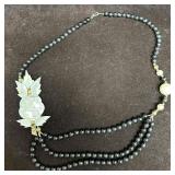 Mother Of Pearl Floral Pendant Necklace with Black