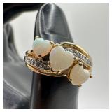 Triple Heart Shaped Opals Accent Diamonds 14K Gold