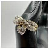 Accent Diamond 14K Yellow Gold Dangle Heart Ring W