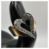 Heart Accent Diamond Studded Yellow 14K Gold Ring