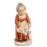 Vintage Porcelain Bisque Old Woman With Cane Figur