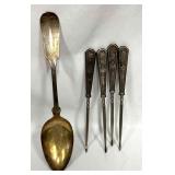 Sterling Silver Serving Spoon & Dessert Skewers