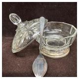 Cut Italy Glass Lidded Sugar Bowl Dish with Silver
