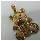 Filigree 14K Yellow Gold Teddy Bear Ornate Pendant