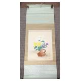 Vintage Japanese Hand Painted Floral Art Scroll