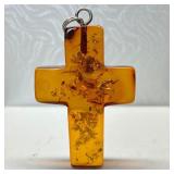Sterling and Amber Cross Pendant