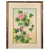 Framed Ukiyo-e Woodblock Print Sparrows & Hibiscus