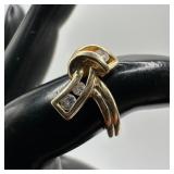 Three Accent Diamonds 14K Gold Ribbon Style Ring