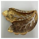 Double Leaf Rhinestone Brooch Bridal Fall Autumn G