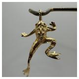 14K Gold Leaping Jumping Frog Necklace Pendant W57