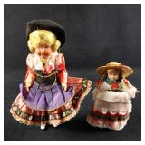 Two Vintage Little Girl Dolls With Hats