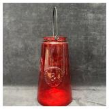 Embossed Red Glass Hanging Lantern Type Jar with H