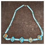 Vintage Italian Murano Blue Gold Art Glass Bead Ne