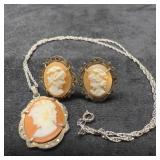 Cameo Sterling Silver Necklace and Earrings Set Z7