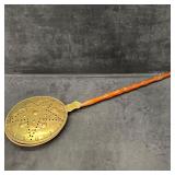 Brass and Copper Bed Warmer with Turned Wood Handl