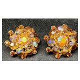 Signed Vintage Weiss Iridescent Clip On Earrings