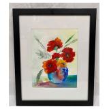 Framed Original Watercolor Flower Still Life By J.