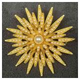 Signed Vintage BSK Gold Tone Brooch With Faux Pear